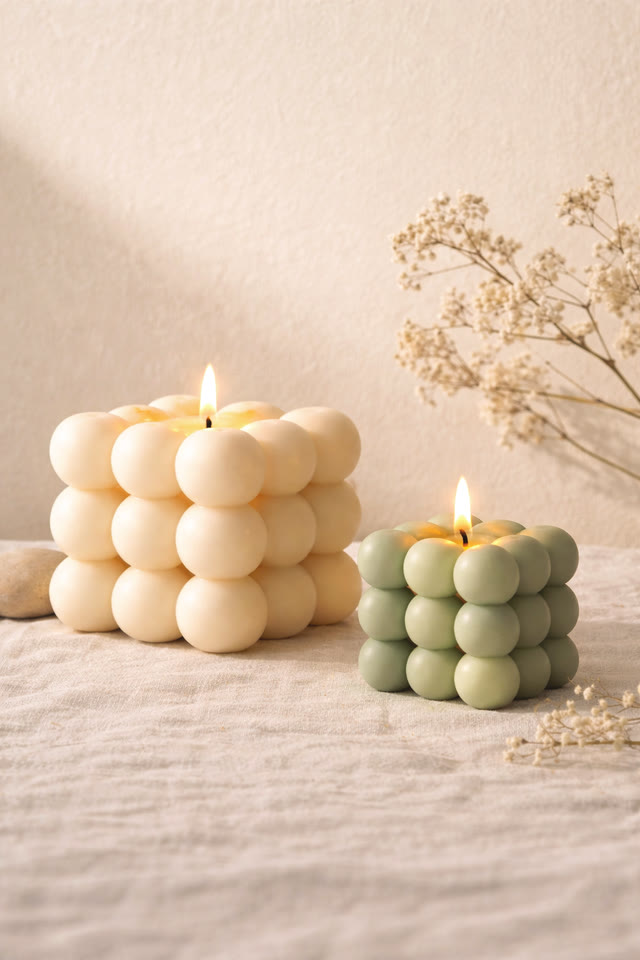 Hand-poured porcelain and sage soy bubble candles